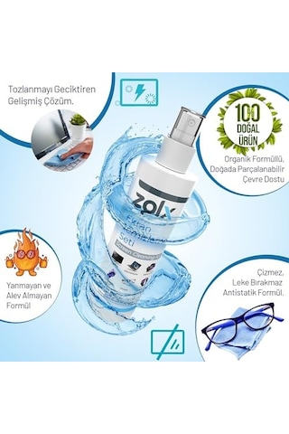 Zolx Ekran Temizleme Seti 250ml + Temizleme Bezi Lcd, Led, Ekran, Laptop, Tablet, Bilgisayar, Televizyon, Cep Telefonu, Gözlük, Kamera, Koruyucu Ve Parlatıcı Doğal Temizleme