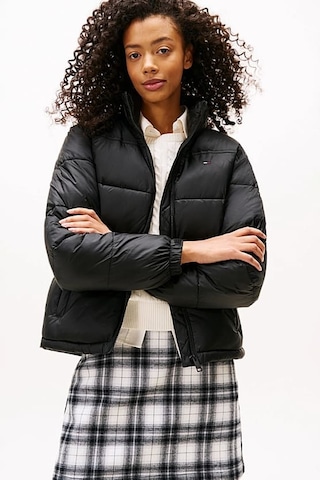 Tommy Hilfiger Kadın Gizli Kapüşonlu Crop Şişme Mont - Siyah Triple Black