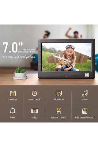 Kodak 7 Inc Uzaktan Kumandalı Dijital Resim Çerçevesi, 1024x600 Ips Ekran