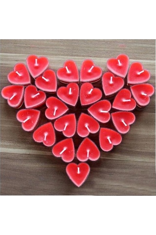 50 Adet Kırmızı Kalp Şeklinde Küçük Kalpli Tealight Mumlar