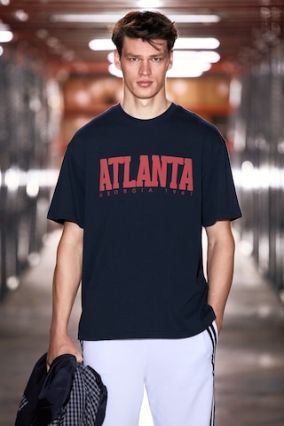 Grımelange Atlanta Erkek %100 Pamuklu Kısa Kollu Baskı Detaylı Lacivert T-shirt