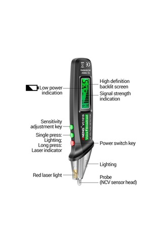 Butuglobal Aneng Vc1019 İndüksiyon Elektrikli Yüksek Hassasiyetli Hat Algılama Kesme Noktası Ses Test Kalemi Siyah