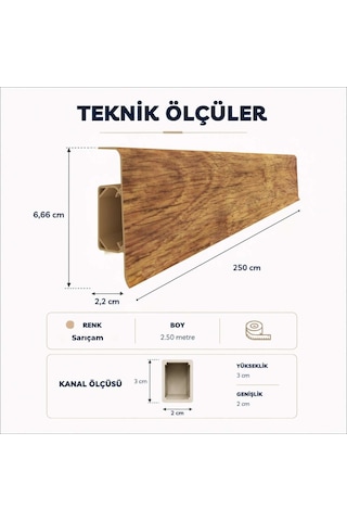 Esquero Kablo Kanallı PVC Süpürgelik 250 cm, Açılabilir Kapaklı, Sarıçam, ESQ609