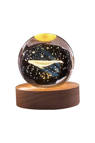 3d Balina Kristal Küre Gece Lambası Standlı, Cam Küre Işık, Hediye Ada