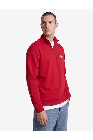 Koton Pamuklu Uzun Kollu Baskılı Yarım Fermuarlı Sweatshirt Kırmızı 7wam70062mk