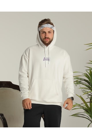 Evgili Kombini Çift Unisex Oversize Baskılı Sweatshirt Beyaz