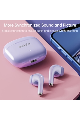 Qingmipy Lenovo Lp40 Pro Bluetooth 5.1 Kulaklıklar - Yarı İçen Tip, 13mm Çift Frekans, Otomatik Bağlantı, Uzun Pil Ömrü, Mor