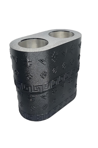 Mottopi 2 Adet Çift Kadehli Ehlikeyf Kilim Motifli Siyah Bardak Altlığı, Termojelli Paslanmaz Çelik, Donarak Soğutan