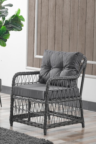 Breda Rattan Örgü Bahçe Balkon Takımı 2+1+1 Cam Masalı Antrasit Antrasit