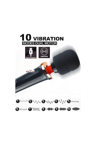 Erofoni Yeni Nesil Usb Şarjlı 32 CM Teknolojik 10 Hız Titreşimli Klitoral Black Erotik Masaj Vibratörü