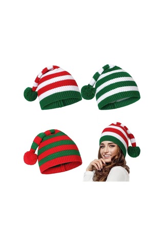 Noel Örgü Şapka Çizgili Örgü Noel Şapkası Çocuk-b