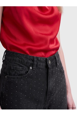 Lcw Jeans Siyah Straight Fit Taşlı Kadın Jean Pantolon