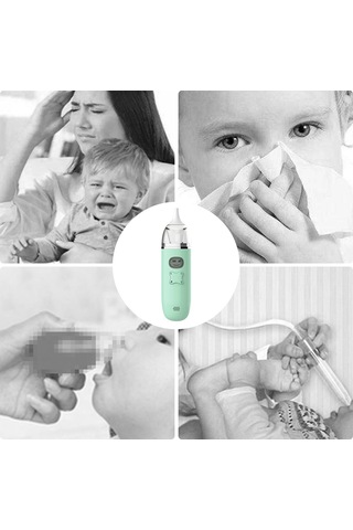 Yaozixa Bebek Burun Aspiratörü, 3 Seviye Emme Gücü Ve Led Ekranlı, Yumuşak Müzikli, Silikon Uçlar İle Rahat Solunum Sağlama Aleti Pembe/yeşil