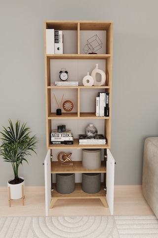 Bofigo 2 Kapaklı 8 Bölmeli Kitaplık Smyrna Safir Meşe Beyaz