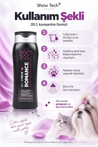 Showtech Romance 2 Si 1 Arada Kedi Köpek Şampuanı Ve Tüy Kremi 300 Ml - 20:1 Konsantre