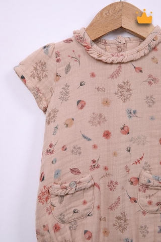 Babyhola Kız Bebek Kısa Müslin Tulum Pamuk Çiçek Baskılı 12049 Bej