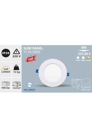 6w Sıva Altı Yuvarlak Slim Led Panel, Günışığı Yl10-0601 Beyaz