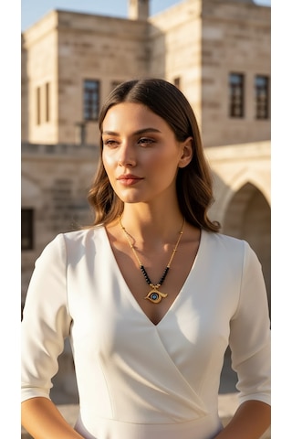 Otantik Tasarım Göz Kolye Gold