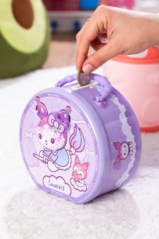 Porsima 040-1 Metal Şifreli Kilitli Yuvarlak Kumbara Lila 15x15cm