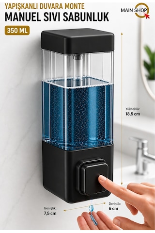 Mainshop 1 Adet Yapışkanlı Duvara Monte Banyo Ve Mutfak Manuel Sıvı Sabunluk 350 Ml Doldurulabilir M-53