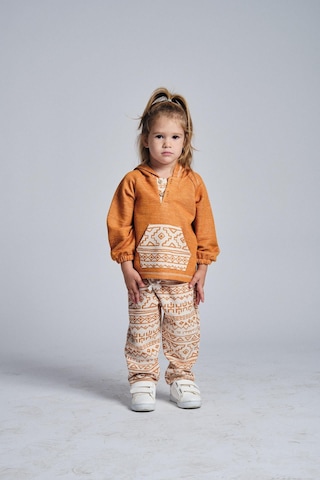 Etnik Desen Kanguru Cepli 2 Li Takım Oranj