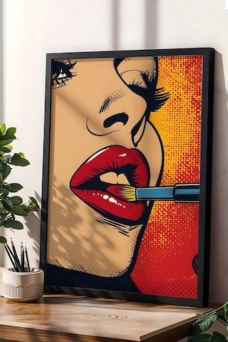 Ruj Süren Kadın Çerçeveli Tablo - Pop Art Poster Tablo