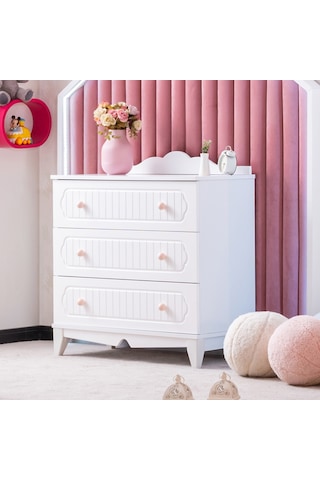 Şifonyer, Flower 3 Çekmeceli Şifonyer - Pembe