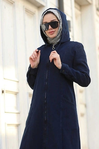 Neways 6463-Kapşonlu Denim Ferace Lacivert