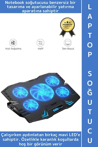 Premium Süper Güçlü 5 Fan Notebook Dizüstü Bilgisayar Rgb Işıklı Ayarlanabilir Laptop Soğutucu Fan
