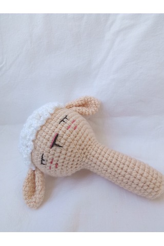 Uykulu Kuzu Amigurumi Çıngırak Bej - Beyaz