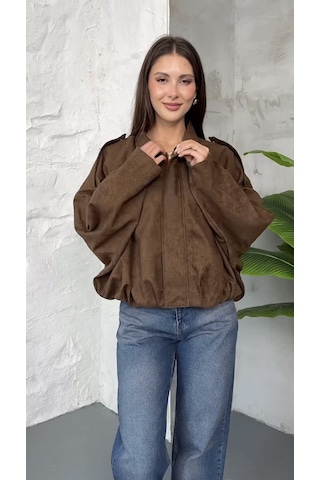 Prifaldi Premium Oversize Süet Bomber Ceket Kahverengı