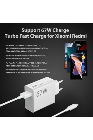 Apera MT23 Xiaomi Mi Uyumlu 67w Turbo Hızlı Şarj Aleti Kablo Dahil