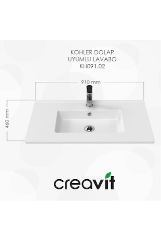 Creavit Kohler 91 Cm Dolap Uyumlu Etajerli Lavabo 1.kalite Kh091.02 Beyaz
