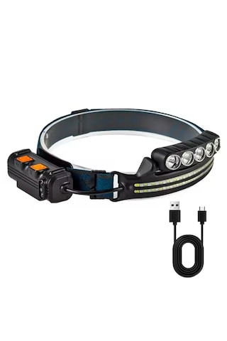 Gaman Cob Led Usb Şarj Çakar Işıklı Hareket Sensörü Kafa Feneri Km-214 Siyah