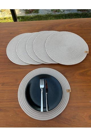 6 Lı Yuvarlak Supla Takımı Kolay Temizlenebilir, Modern Sofralar İçin Bej