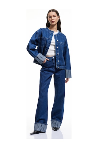 Koton Çift Cepli Bisiklet Yaka Kolları Katlı Düğmeli Denim Ceket Koyu İndigo 5sal50029md Dark Indigo İndigo