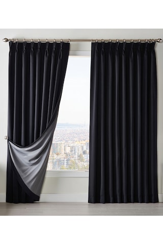 Dauble Blackut Karartma Perde Tek Kanat 1x2 Amerikan Pileli Fon Perde Antrasit