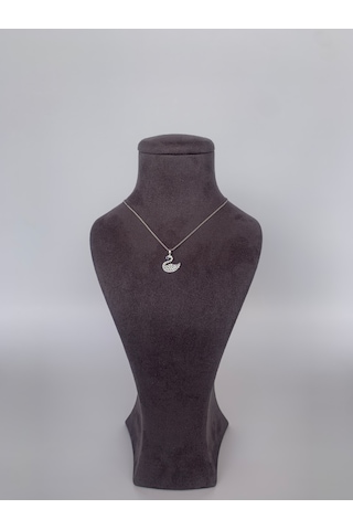 Kuğu Kolye Minimalist Kristal Taşlı Gümüş Renk Çelik Kolye