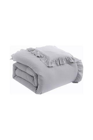 Makiteks Fırfırlı Süs Dikişli Açık Gri Çift Kişilik Nevresim Seti Açık Gri