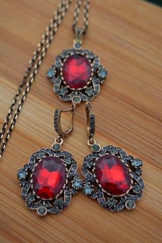 Stoneage Yakut ve Zirkon Taşlı Kolye ve Küpe Set Takım