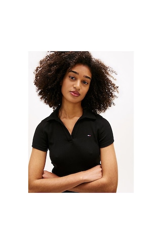 Tommy Hilfiger Kadın Tjw Slim Rib Polo T-shirt-16412 Siyah