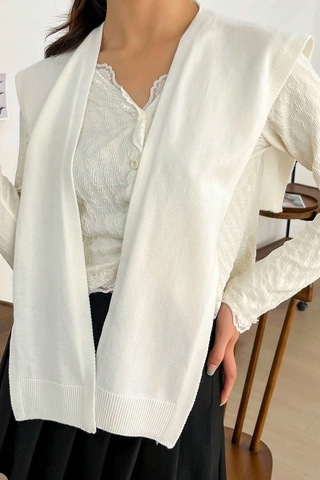 Moibody %100 Akrilik Triko Örme Ofis Ve Günlük Moda Omuz Şalı - Çizgili Ve Düz Krem Krem