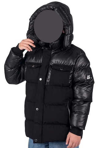 Erkek Çocuk Önü Çift Kapak Cepli Kapüşonu Çıkabilen İçi Peluş Astarlı Siyah Renk Mont Siyah