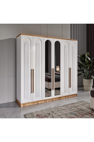 Flora 6 Kapaklı Aynalı Komple Mdf Gardırop - Elbise Dolabı