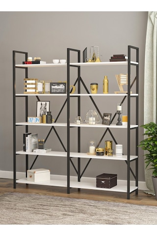 Wood House - Ilayda Geniş Raflı Kitaplık - Beyaz