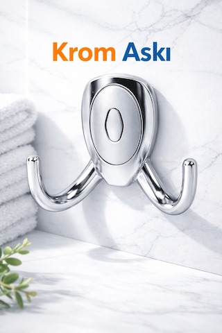 Krom Askı Çiftli Metal Vestiyer Askısı Duvar Askılığı Elbise Mont Çanta Askısı Parlak Krom Gümüş