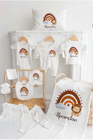 Bebewini %100 Pamuk Baskılı Bebek Hastane Çıkışı Ekru