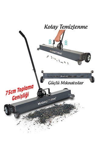 Manyetik Süpürge Mıknatıslı Metal Talaş Çivi Somun İğne Çapak Toplama Arabası Tekerlekli 75 Cm 75