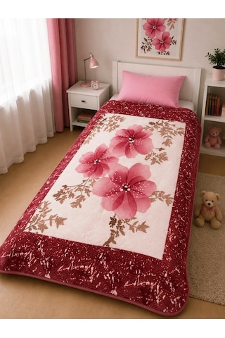 Aksu -pembe Çiçek- Tek Kişilik Desenli Battaniye 155x215