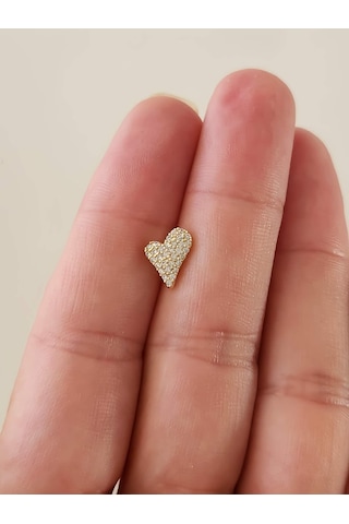 Eva Takı Store Kalp Zirkon Taşlı Model Kıkırdak Tragus Helix Piercing Gold Altın Renk Küpe Altın